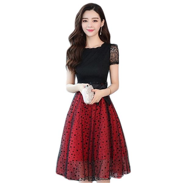 lace dress women red black stitching mesh summer korean sweet slim short sleeve chic knee-length dresses feminina lr808 210531, Black;gray
lace dress women red black stitching mesh summer korean sweet slim short sleeve chic knee-length dresses feminina lr808 210531, Black;gray