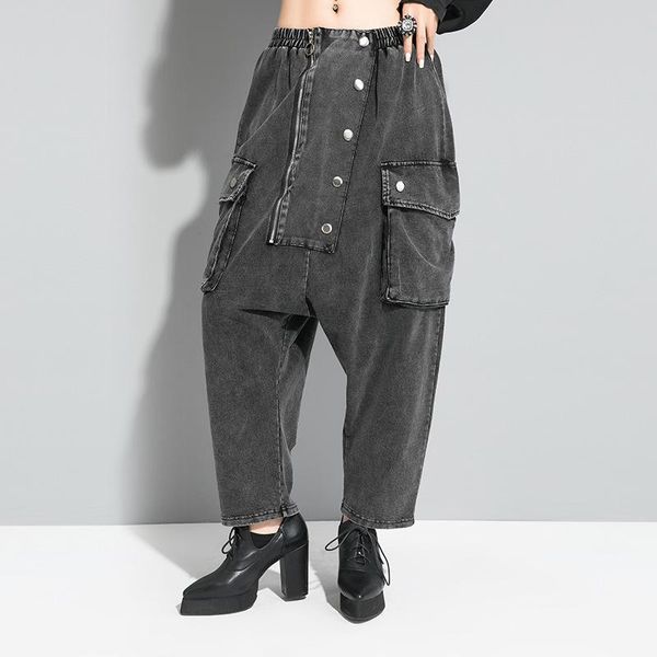 women's pants & capris 2021 spring vintage denim elastic waist jeans zipper decoration water washed harem casual loose trousers female, Black;white
women's pants & capris 2021 spring vintage denim elastic waist jeans zipper decoration water washed harem casual loose trousers female, Black;white