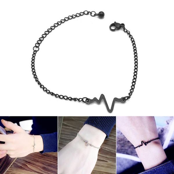 link, chain women ecg shape pendant bracelet exquisite alloy hypoallergenic adjustable female decorative accessory jrdh889, Black
link, chain women ecg shape pendant bracelet exquisite alloy hypoallergenic adjustable female decorative accessory jrdh889, Black