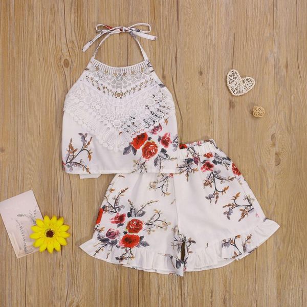 clothing sets girls casual two-piece clothes set, white floral printed pattern lace halter neck backless vest and shorts summer 
clothing sets girls casual two-piece clothes set, white floral printed pattern lace halter neck backless vest and shorts summer