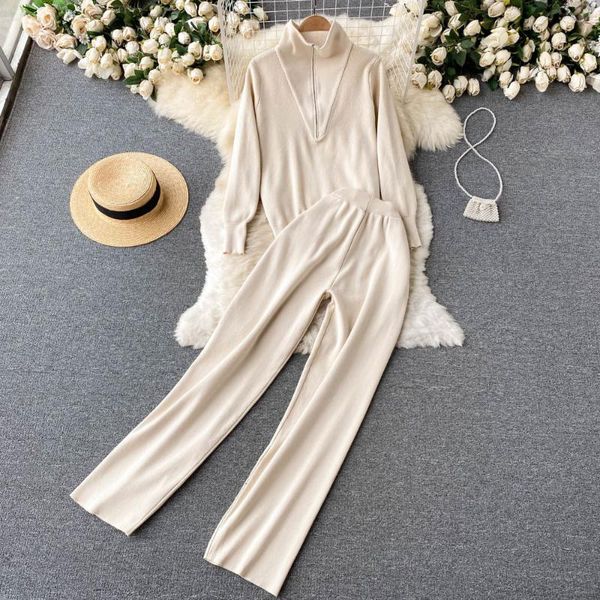 women's two piece pants autumn knit 2 sets women knitted tracksuits casual zipper up long sleeve turtleneck sweater and jogging suits, White
women's two piece pants autumn knit 2 sets women knitted tracksuits casual zipper up long sleeve turtleneck sweater and jogging suits, White