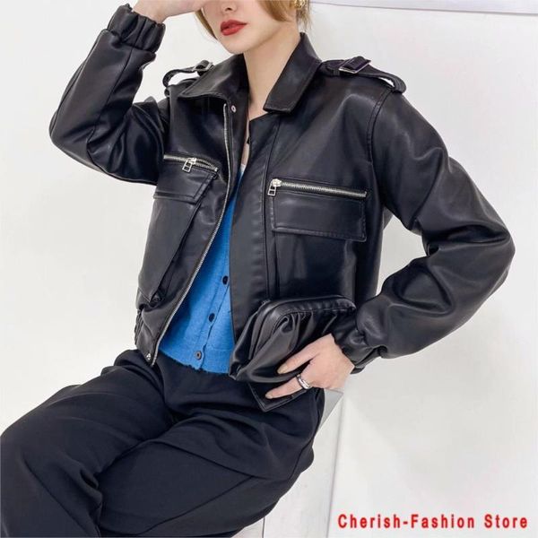 women spring autumn black faux leather jackets zipper basic coat turn-down collar motor biker jacket motorcycle women's &
women spring autumn black faux leather jackets zipper basic coat turn-down collar motor biker jacket motorcycle women's &