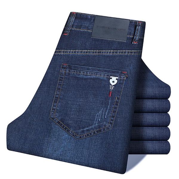 men's jeans fall/winter fashion straight leg mid-waist loose casual stretch business pants male, Blue
men's jeans fall/winter fashion straight leg mid-waist loose casual stretch business pants male, Blue