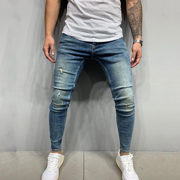new men slim jeans casual runway biker denim knees holes hiphop pants washed middle waist pencil style, Blue
new men slim jeans casual runway biker denim knees holes hiphop pants washed middle waist pencil style, Blue