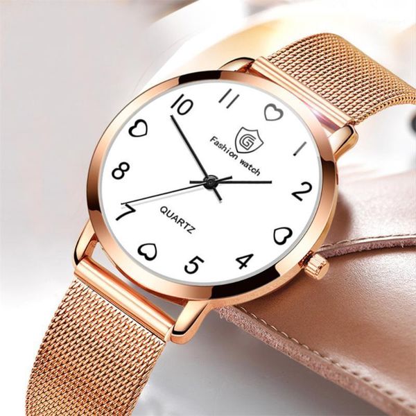 wristwatches fashion women's watch stainless steel love dial analog crystal wristwatch ladies rose gold mesh strap clock gift zegarki d, Slivery;brown 
wristwatches fashion women's watch stainless steel love dial analog crystal wristwatch ladies rose gold mesh strap clock gift zegarki d, Slivery;brown