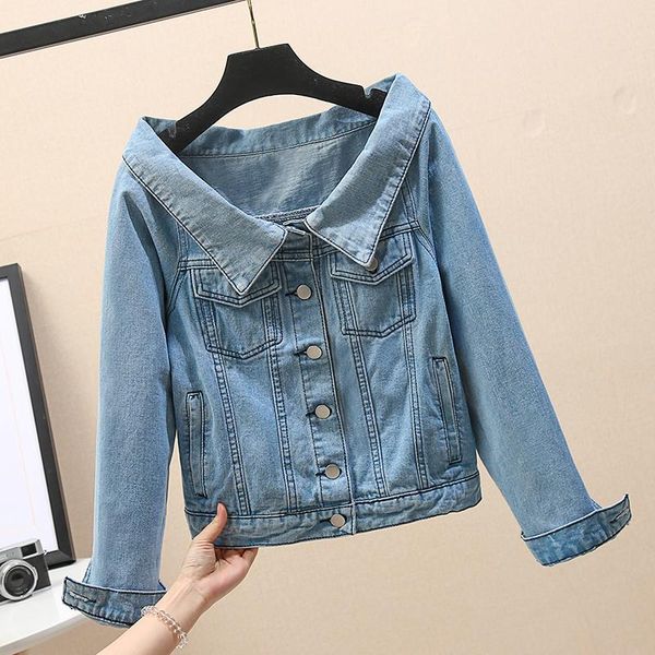 women's jackets 2021 summer slash neck denim women lady elegant pockets off shoulder outwear coat, Black;brown
women's jackets 2021 summer slash neck denim women lady elegant pockets off shoulder outwear coat, Black;brown