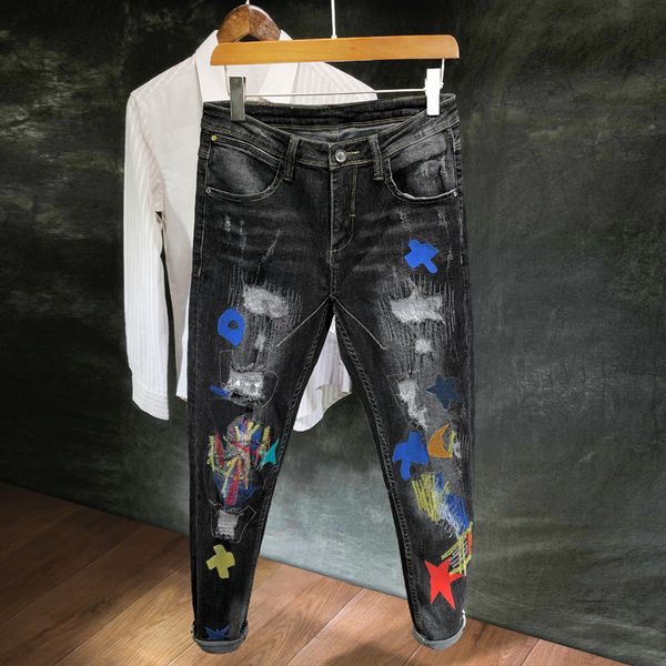 2021 new fashion streetwear slim fit embroidery ripped men patches designer night club pencil pants hip hop jeans homme 0ao4, Blue
2021 new fashion streetwear slim fit embroidery ripped men patches designer night club pencil pants hip hop jeans homme 0ao4, Blue