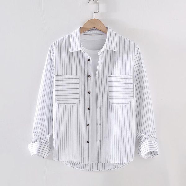 men's casual shirts 2021 style autumn lapel cotton shirt fashion striped long-sleeved plus size camisas para hombre, White;black
men's casual shirts 2021 style autumn lapel cotton shirt fashion striped long-sleeved plus size camisas para hombre, White;black