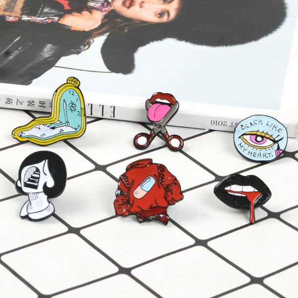 creative oil dripping enamel eyes mouth red clothes pills clock watch head badge brooch, Gray
creative oil dripping enamel eyes mouth red clothes pills clock watch head badge brooch, Gray