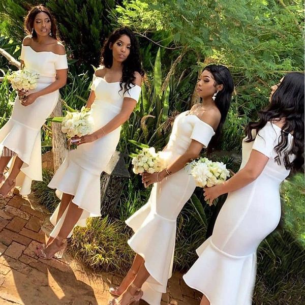 elegant off shoulder bridesmaid dresses mermaid short sleeves high low satin custom made plus size maid of honor gown beach wedding wear, White;pink
elegant off shoulder bridesmaid dresses mermaid short sleeves high low satin custom made plus size maid of honor gown beach wedding wear, White;pink