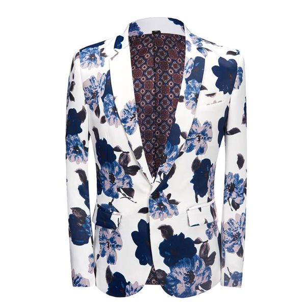 men's suits & blazers tide party men casual blazer print white blue flower pattern design dj club singer costume slim fit suit jacket c, White;black
men's suits & blazers tide party men casual blazer print white blue flower pattern design dj club singer costume slim fit suit jacket c, White;black