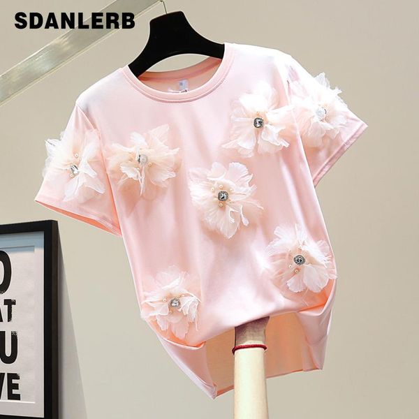 women's t-shirt beads rhinestones short-sleeved women 2021 summer loose pullover crew neck personality flower solid color versatile top, White
women's t-shirt beads rhinestones short-sleeved women 2021 summer loose pullover crew neck personality flower solid color versatile top, White