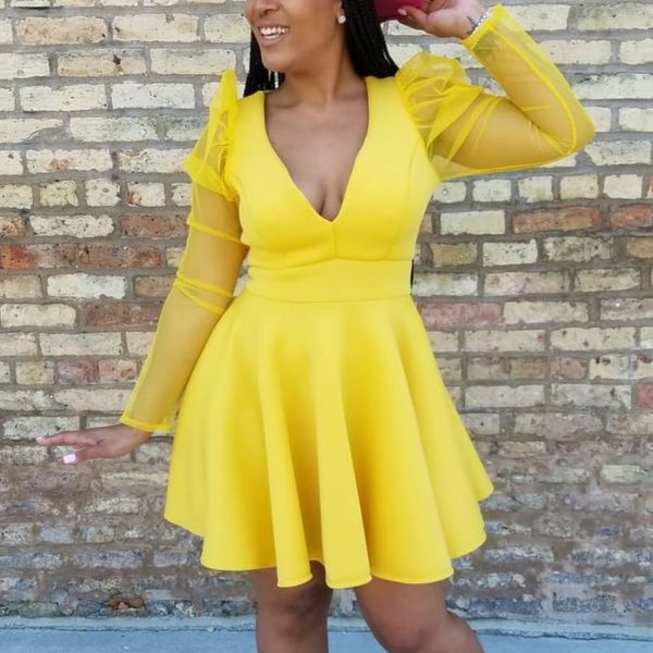 2021 new women v neck with mesh sleeves see through pleated party fashion mini vestidos female yellow blue plus size ladies btum, Black;gray
2021 new women v neck with mesh sleeves see through pleated party fashion mini vestidos female yellow blue plus size ladies btum, Black;gray