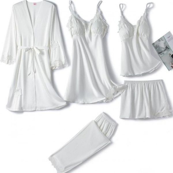 women's sleepwear women lace 5pcs satin pajamas suit with breast pads faux silk loungewear summer kimono robe gown pyjamas pour fe, Black;red
women's sleepwear women lace 5pcs satin pajamas suit with breast pads faux silk loungewear summer kimono robe gown pyjamas pour fe, Black;red