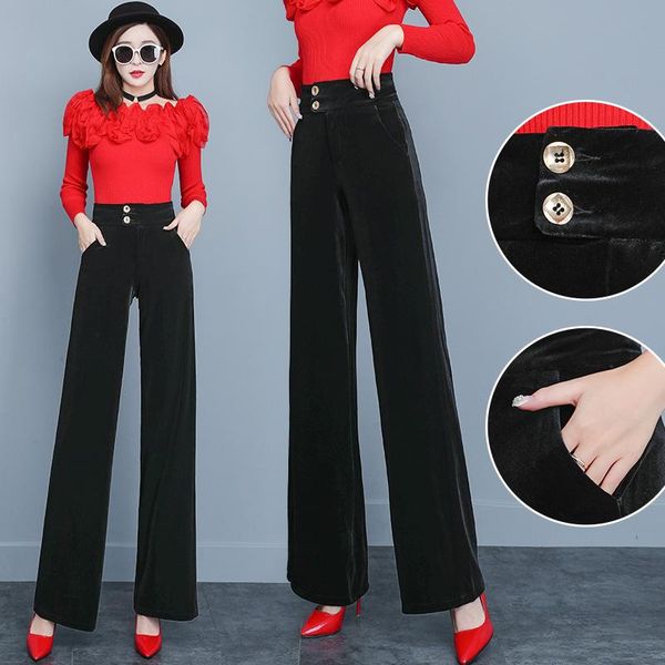 women's pants & capris fashion autumn and winter high waist gold velvet loose button pocket straight black elegant trousers women, Black;white
women's pants & capris fashion autumn and winter high waist gold velvet loose button pocket straight black elegant trousers women, Black;white