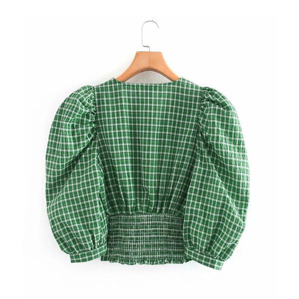 new women 2021 vintage plaid v-neck lantern sleeves cropped blouses fashion button decoration elastic hem chic opay p4ts, White
new women 2021 vintage plaid v-neck lantern sleeves cropped blouses fashion button decoration elastic hem chic opay p4ts, White