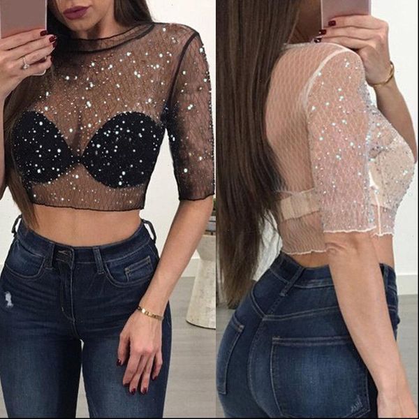 s xl transparent sequins crop women short sleeve flower mesh sheer crop female shirt blouse tee women, White
s xl transparent sequins crop women short sleeve flower mesh sheer crop female shirt blouse tee women, White
