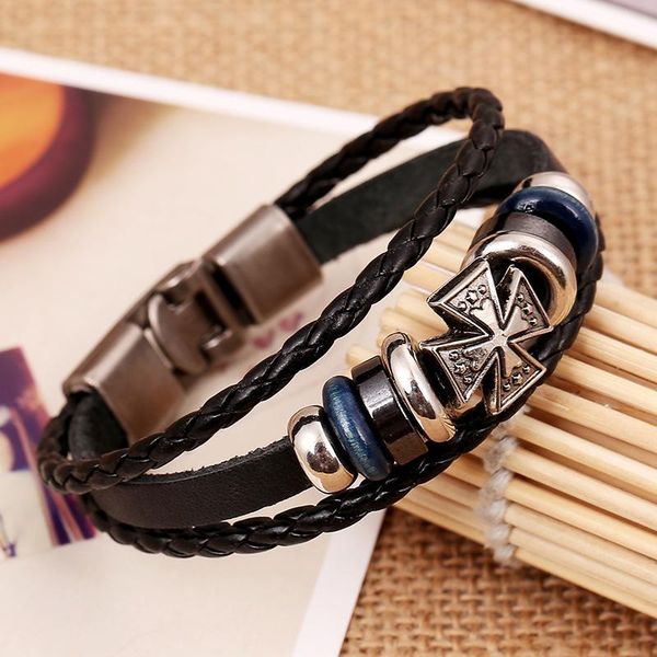 charm bracelets casual retro simple fashion hand-woven beaded leather bracelet alloy punk wind men's hand rope wild jewelry, Golden;silver
charm bracelets casual retro simple fashion hand-woven beaded leather bracelet alloy punk wind men's hand rope wild jewelry, Golden;silver