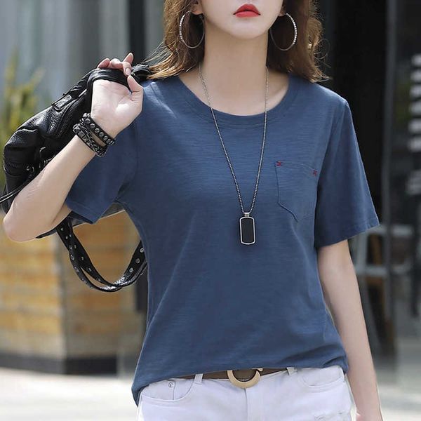 2021 summer round neck loose slub cotton pocket short sleeve t-shirt women's top, White
2021 summer round neck loose slub cotton pocket short sleeve t-shirt women's top, White