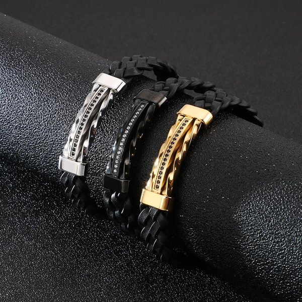 charm bracelets haoyi 14mm width black/steel/gold color men's inlaid zircon braided bracelet punk style gift, Golden;silver
charm bracelets haoyi 14mm width black/steel/gold color men's inlaid zircon braided bracelet punk style gift, Golden;silver