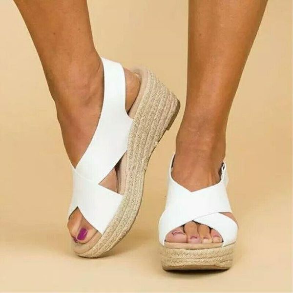sandals 2021 summer large size wedge women's rope thick sole, Black