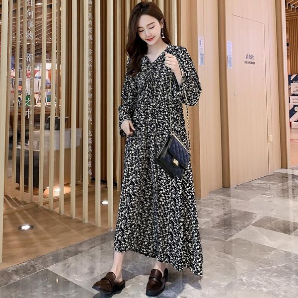 maternity dresses autumn nursing clothes vintage floral dress drawstring v-neck long flare sleeve postpartum women chiffon loose, White
maternity dresses autumn nursing clothes vintage floral dress drawstring v-neck long flare sleeve postpartum women chiffon loose, White