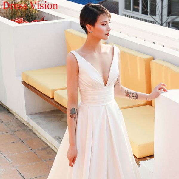 2021 satin v-neck wedding es vestidos novia marie sleeveless robe de soire sb51, White 
2021 satin v-neck wedding es vestidos novia marie sleeveless robe de soire sb51, White