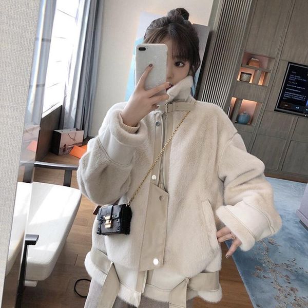women's fur & faux nice women imitate lamb wool coat spring autumn and winter korean loose short locomotive jacket thicken parker q1, Black
women's fur & faux nice women imitate lamb wool coat spring autumn and winter korean loose short locomotive jacket thicken parker q1, Black