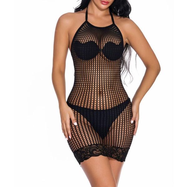 women's swimwear erotic lingerie lace fishnet sheer halter dress cover ups temptation, White;black
women's swimwear erotic lingerie lace fishnet sheer halter dress cover ups temptation, White;black