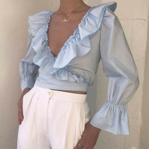 2021 new women's fashion casual solid v neck long sleeve blouse shirts deep v neck ruffle flare sleeve women blouse, White
2021 new women's fashion casual solid v neck long sleeve blouse shirts deep v neck ruffle flare sleeve women blouse, White