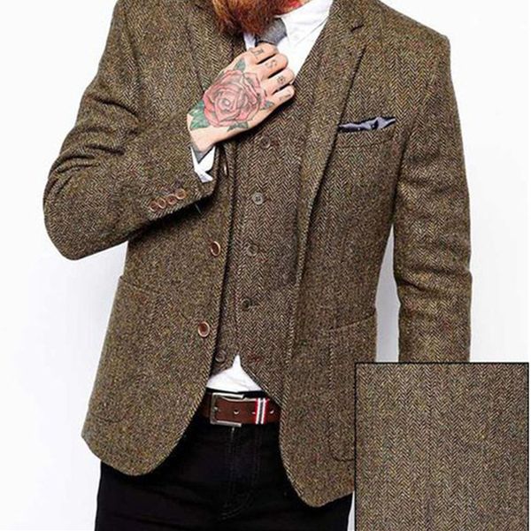 new brown tweed men suits slim fit blazer waistcoat notched lapel three piece jacket vest black pants tailor made wedding tuxedos, White;black
new brown tweed men suits slim fit blazer waistcoat notched lapel three piece jacket vest black pants tailor made wedding tuxedos, White;black