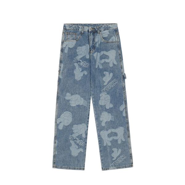 women's jeans street hip hop men and women high cartoon jacquard wide leg harajuku style loose trend denim trousers, Blue
women's jeans street hip hop men and women high cartoon jacquard wide leg harajuku style loose trend denim trousers, Blue