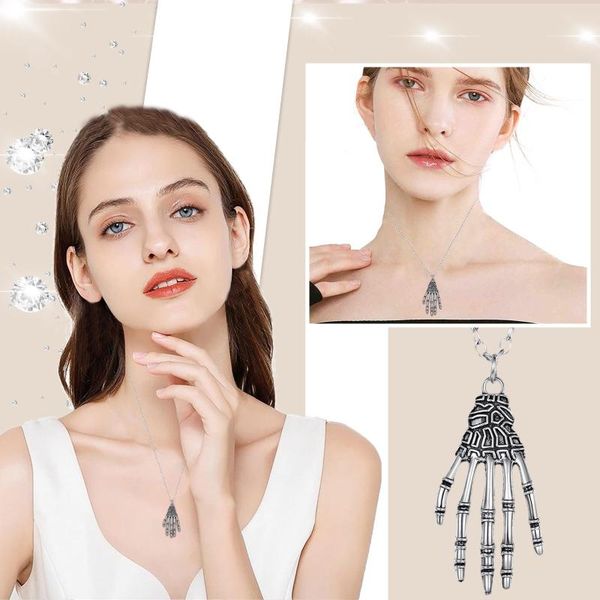 pendant necklaces women's chains skeleton claw ghost hand necklace for women clavicle halloween chokers jewelry gift collier, Silver
pendant necklaces women's chains skeleton claw ghost hand necklace for women clavicle halloween chokers jewelry gift collier, Silver