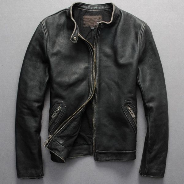 men's leather & faux vintage genuine mandarin collar zipper motorcycle men black cowskin biker jacket male plu size
men's leather & faux vintage genuine mandarin collar zipper motorcycle men black cowskin biker jacket male plu size