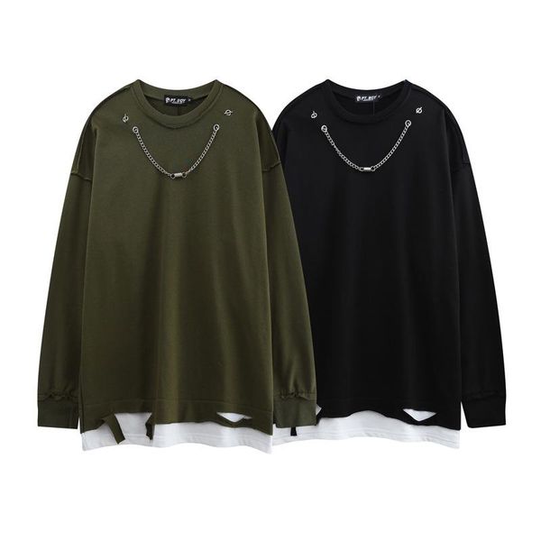men's hoodies & sweatshirts hip-hop streetwear fake two-piece hole army green chain pullover autumn cotton loose o-neck casual sweatshi, Black
men's hoodies & sweatshirts hip-hop streetwear fake two-piece hole army green chain pullover autumn cotton loose o-neck casual sweatshi, Black