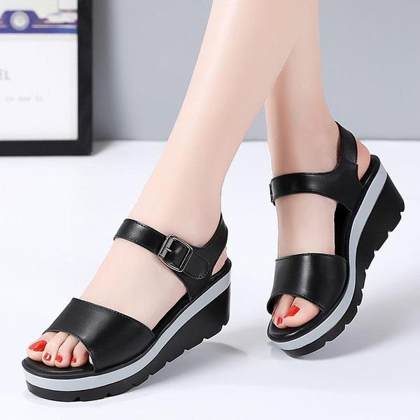 sandals summer women wedge heel open toe split leather casual shoes high comfortable platform, Black
sandals summer women wedge heel open toe split leather casual shoes high comfortable platform, Black