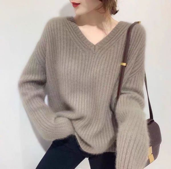 sweater knit meitong women's loose pullover v-neck lazy style 2021 bottomed, White;black
sweater knit meitong women's loose pullover v-neck lazy style 2021 bottomed, White;black