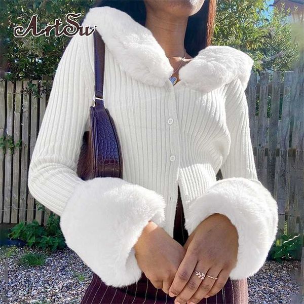 artsu ribbed knitted cardigans sweaters with fur trim collar long sleeve slim autumn winter jumpers women knitwear chic 4 211224, White;black
artsu ribbed knitted cardigans sweaters with fur trim collar long sleeve slim autumn winter jumpers women knitwear chic 4 211224, White;black