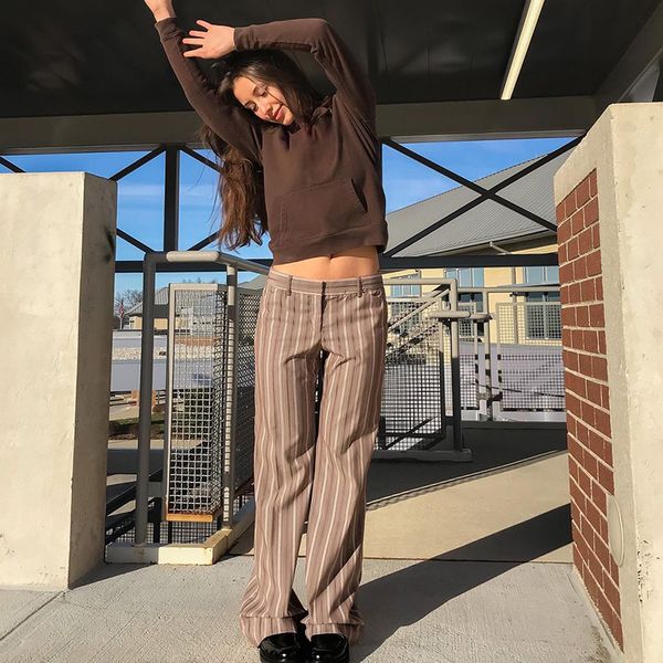 low waist striped vintage pants casual skinny elegant long trousers women y2k 90s chic joggers streetwear summer 2021, Black;white
low waist striped vintage pants casual skinny elegant long trousers women y2k 90s chic joggers streetwear summer 2021, Black;white
