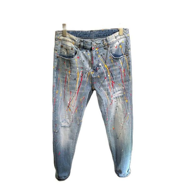 men's jeans spring autumn 2021 denim trendy brand ruffian handsome hole stretch feet splash paint korean style pants man, Blue
men's jeans spring autumn 2021 denim trendy brand ruffian handsome hole stretch feet splash paint korean style pants man, Blue