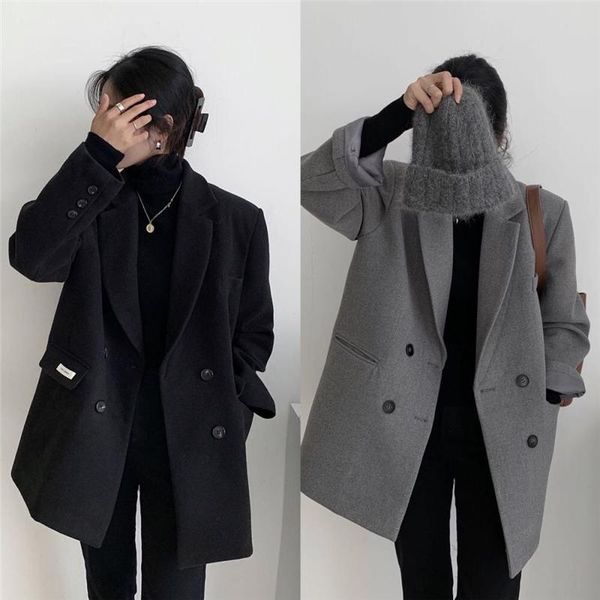 women's suits & blazers casual loose woman blazer fashion korean long sleeve oversized simple cardigan femme clothing db60xf, White;black
women's suits & blazers casual loose woman blazer fashion korean long sleeve oversized simple cardigan femme clothing db60xf, White;black