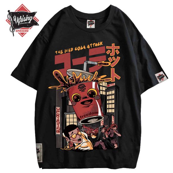 harajuku cartoon men's monster street cloth, cotton t-shirt, summer hip-hop t-shirt, Gray