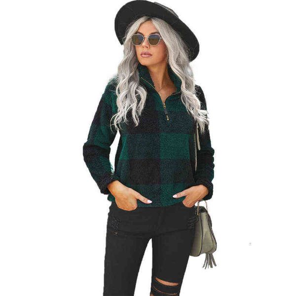 shiying women's 2021 autumn winter plaid printed zipper semi open casual plush sweater, White;black
shiying women's 2021 autumn winter plaid printed zipper semi open casual plush sweater, White;black