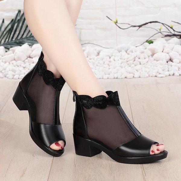 dress shoes summer women sandals genuine leather rough heel fish mouth mesh boots fashion crystal big size 43, Black
dress shoes summer women sandals genuine leather rough heel fish mouth mesh boots fashion crystal big size 43, Black