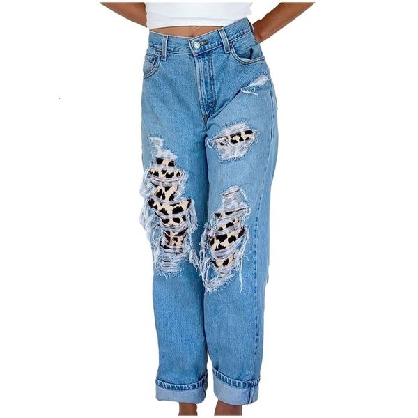2021 new slim hole jeans women patchwork leopard printing straight button high waist pocket trousers loose denim pants wpgf, Blue
2021 new slim hole jeans women patchwork leopard printing straight button high waist pocket trousers loose denim pants wpgf, Blue