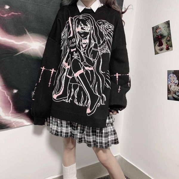 women's sweaters autumn and winter trendy harajuku style sweater cartoon angel jacquard college loose pullover, White;black
women's sweaters autumn and winter trendy harajuku style sweater cartoon angel jacquard college loose pullover, White;black