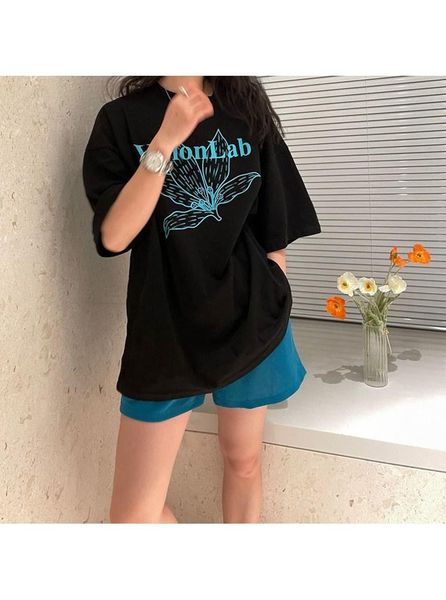 women's t-shirt ytx1008 2021 summer style loose letter printing mid-length short-sleeved women, White 
women's t-shirt ytx1008 2021 summer style loose letter printing mid-length short-sleeved women, White