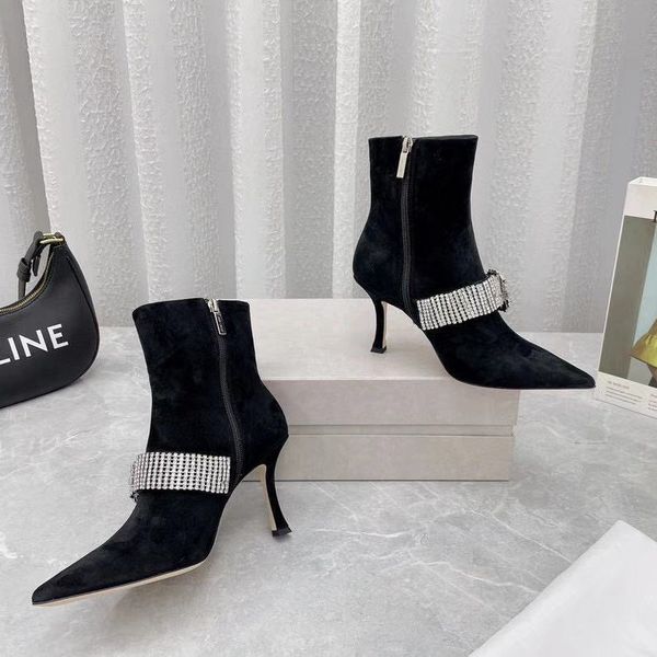 dress shoes diamond buckle fashion boots for women pointed toe party high thin heels, Black
dress shoes diamond buckle fashion boots for women pointed toe party high thin heels, Black