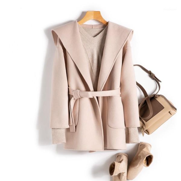 hooded solid double sided wool coat women outerwear 2021 spring autumn casual loose hepburn woolen cloth overcoat female women's & blen, Black
hooded solid double sided wool coat women outerwear 2021 spring autumn casual loose hepburn woolen cloth overcoat female women's & blen, Black