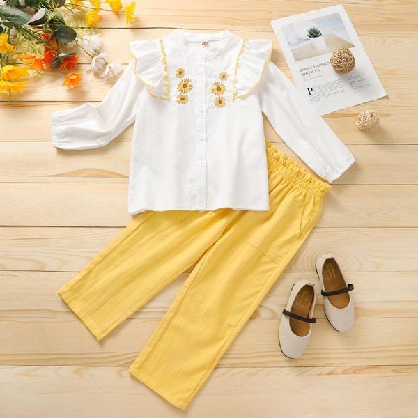 clothing sets summer toddler fashion korean baby girls set flower embroidery ruffle shirt+ yellow trousers, White
clothing sets summer toddler fashion korean baby girls set flower embroidery ruffle shirt+ yellow trousers, White